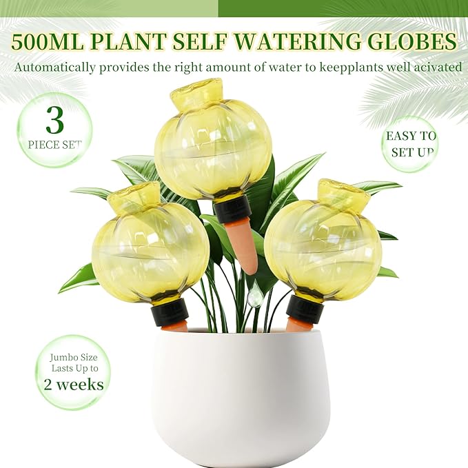 3 Pack Plant Self Watering Globes Top Fill for Indoor Plastic Water Bulbs Slow Release Terracotta 17.5 oz Self Watering Planter Insert Automatic Drip Irrigation Water Spikes Stakes Devices System