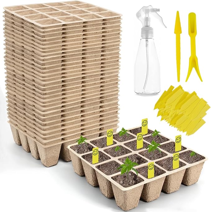 SYITCUN 640 Cells Seed Starter Tray, 40 Pack Seed Starter Kit, Peat Pots for Seedlings with 400 Plant Labels, 2 Seed Planting Tool and 1 Spray Bottle