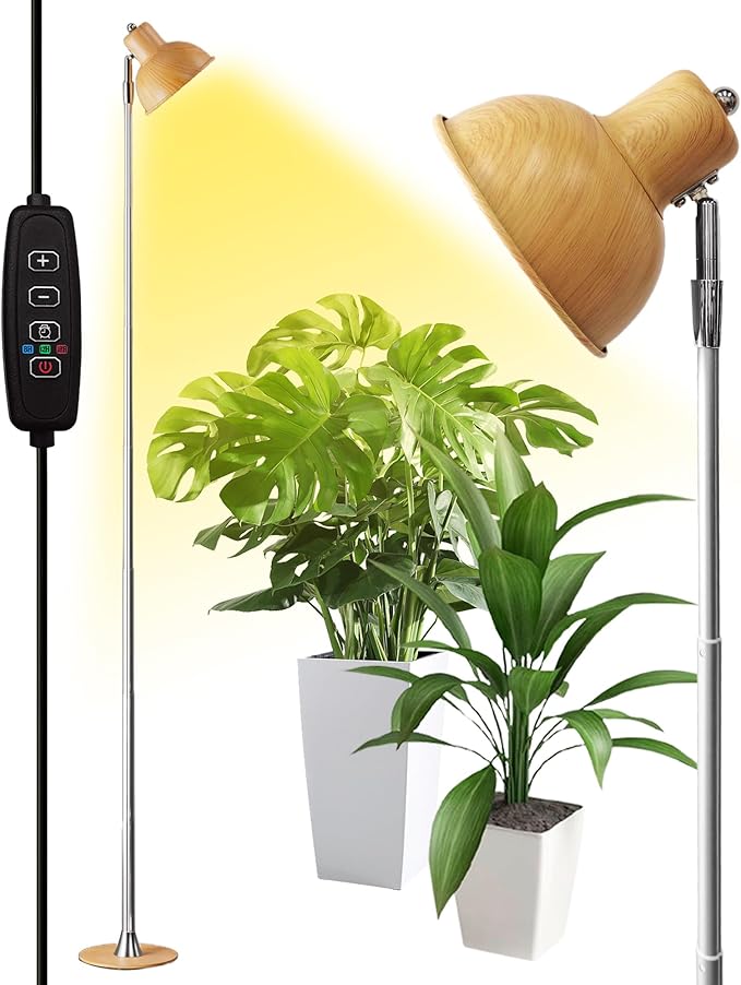 yadoker Plant Grow Light for Indoor Plant, Aluminum Wood Grain LED Grow Light,Elevating Plant Lamp,Height Adjustable,Automatic Timer with 8/12/18Hours,10-Level Brightness,Ideal for Large Plant Grow