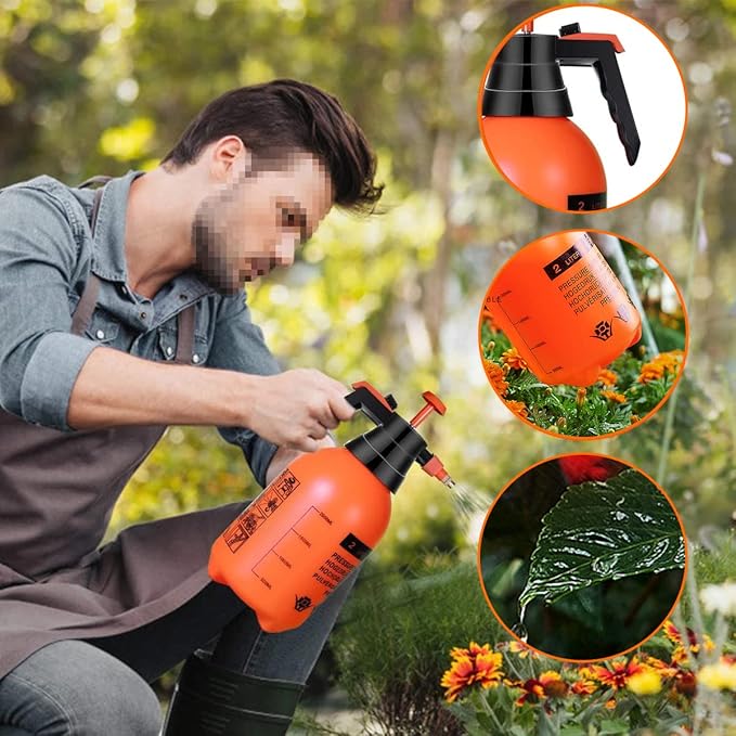 1 Pcs Garden Pump Sprayer, 0.5Gallon/68oz Hand-held Lawn Pressure Orange Spray Bottle with Adjustable Nozzle (FKM Gasket Update)