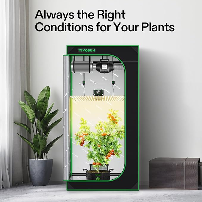 VIVOSUN Grow Tent Kit, 2.7 × 2.7ft Complete Grow System, WiFi-Controlled Grow System with Full Spectrum LED Grow Light, Automatic Ventilation, GrowHub Outlet A22 with Temperature and Humidity Sensor