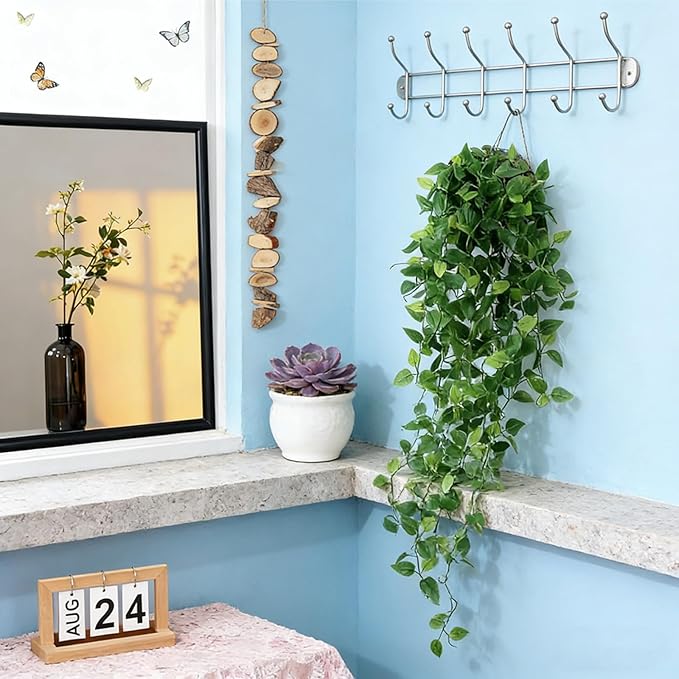 Delphinus Fake Hanging Plants, 2pcs Artificial Hanging Plant, Faux Vine Plants Indoor and Outdoor for Office Home Living Room Bathroom Wall Shelf Decor