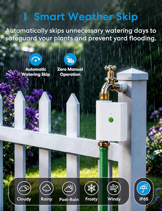 meross WiFi Water Timer for Garden Hose, Smart Hose Timer with Brass Inlet & Outet, WiFi Sprinkler Valve Work with Apple Homekit, Alexa & Google Assistant, Smart Rain Skip for Lawn, Garden & Yard