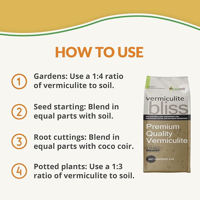 Vermiculite Bliss (4 Cubic Ft) - Organic Vermiculite for Gardening - Natural Soil Amendment - Bulk Vermiculite for Plants, Potting Soil, & Seed Starting - Mixes with Garden Soil & Perlite for Plants
