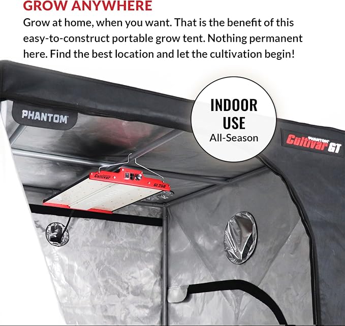 PHANTOM Cultivar GT84 Premium Grow Tent, 96”x48”x80”, Steel Corners, 200 lb Weight Capacity, 22 mm Poles, High Reflectivity Diamond Mylar, Genuine SBS Zippers, 4x8 for Indoor Growing Hydroponics