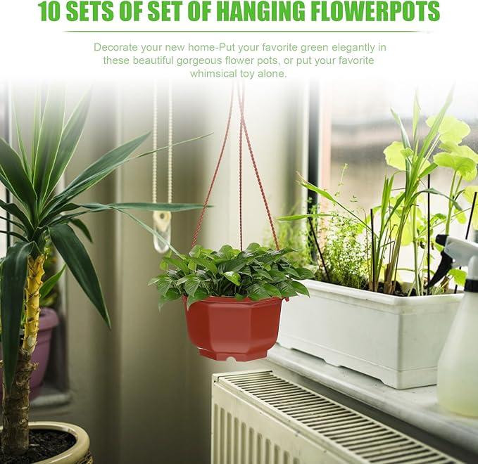 DOITOOL 10Pcs Plastic Hanging Planters, 6.29" Hanging Flower Pots Plant Basket Planter for Outdoor Indoor Plants Garden Balcony Decoration