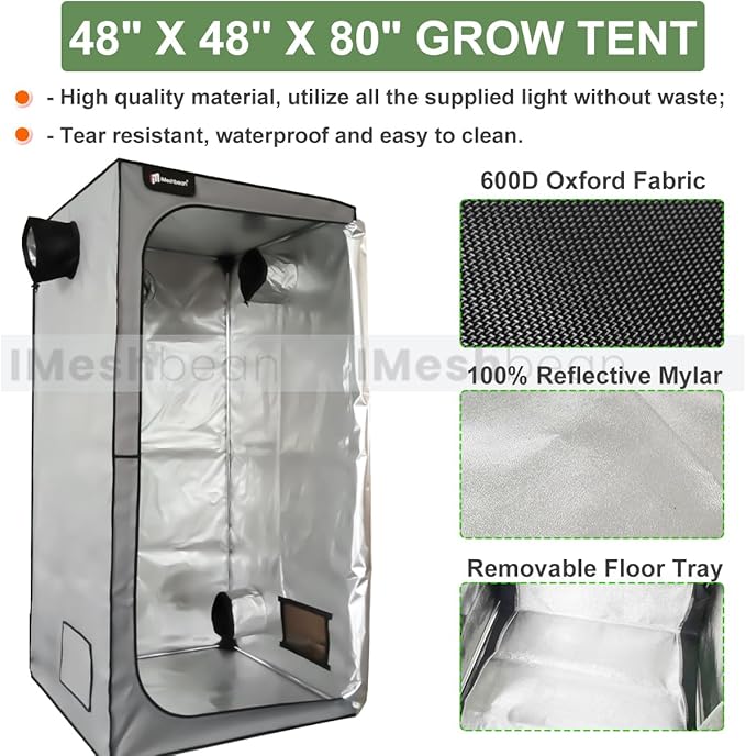 Complete Mylar Growing Tent, 4 x 4 Grow Tent Kit，48"x48"x80" Indoor Plant Growing Room LED Full Spectrum Grow Light Ventilation Inline Fan + Acceseries