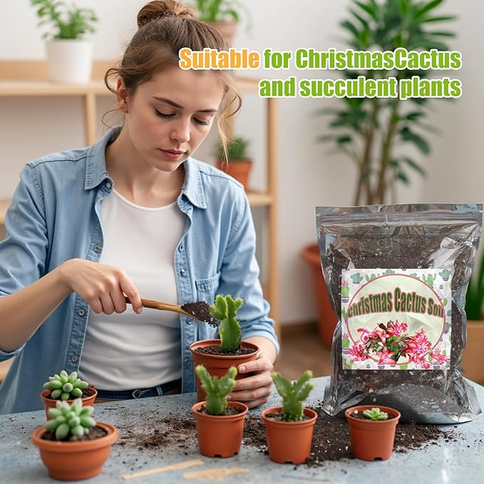 Doter Christmas Cactus Potting Soil Mix 1qt, Ideal for Succulents, Christmas Cacti, and Other Indoor Potted Plantings