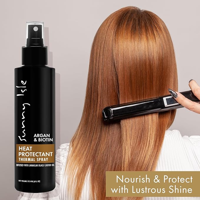 Sunny Isle Argan & Biotin Heat Protectant Spray - Infused With Jamaican Black Castor Oil - 6 oz