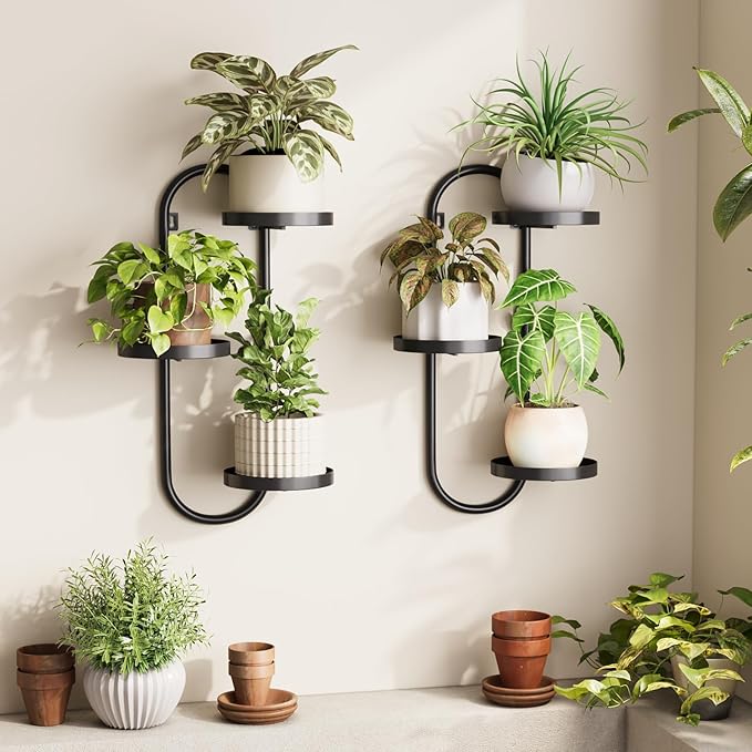 Laposso Window Plant Shelves Indoor Outdoor Wall Planters for Indoor Plants 2 Pack Metal Hanger Plant Holder for Living Room Balcony Wall Decor Black