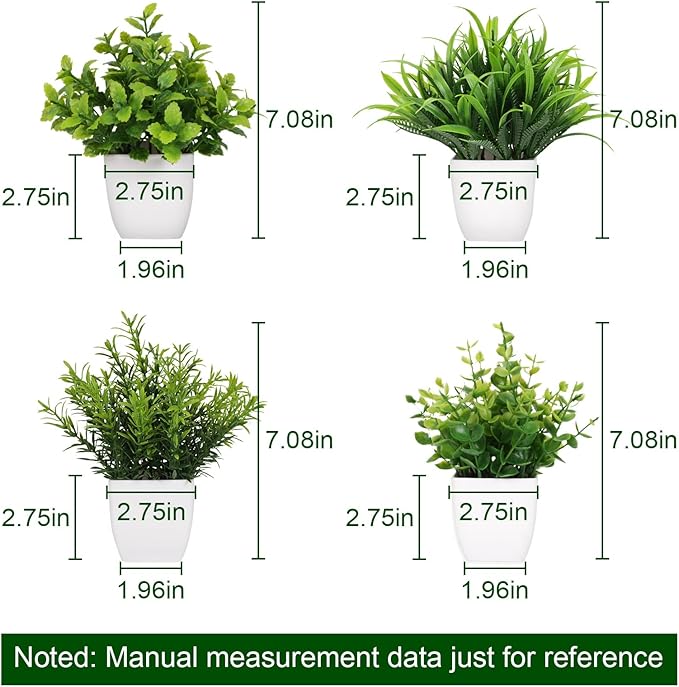 Yoratee 4 Pot Small Fake Plant Flowerpot Artificial Plastic Eucalyptus Plant Wheat Grass Shrub Plant Indoor Desk Coffee Table Bathroom Bedroom Home Decoration (4)