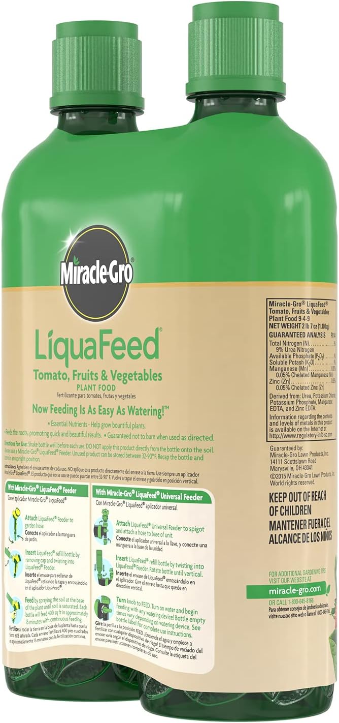Scotts LiquaFeed Tomato, Fruits & Vegetables Plant Food Refills, Plant Fertilizer, 16 fl. oz., 2 Bottles/Pack (6-Pack)