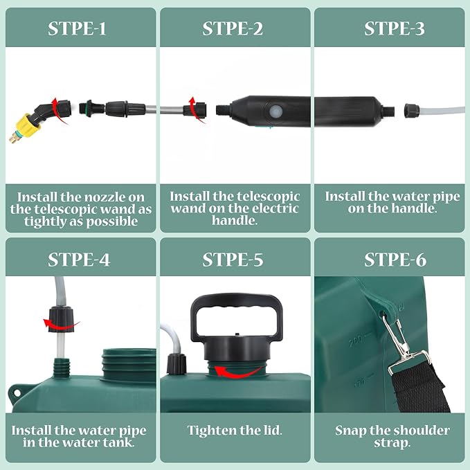 Battery Powered Sprayer 2 Gallon, Powerful Electric Garden Sprayer with 3 Mist Nozzles, USB Rechargeable Handle, Retractable Wand and Adjustable Shoulder Strap for Irrigation, Weeding(Green)