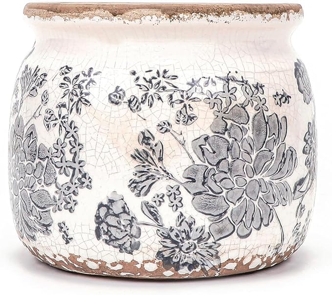Dosayes Flower Pot,Vintage Gray Ceramic Pot for Planter with Drainage Holes, 6.29 inch Ice Crack Glazed Small Rustic Planters Pot for Indoor,Tucan Home Decor,Gardening Gifts
