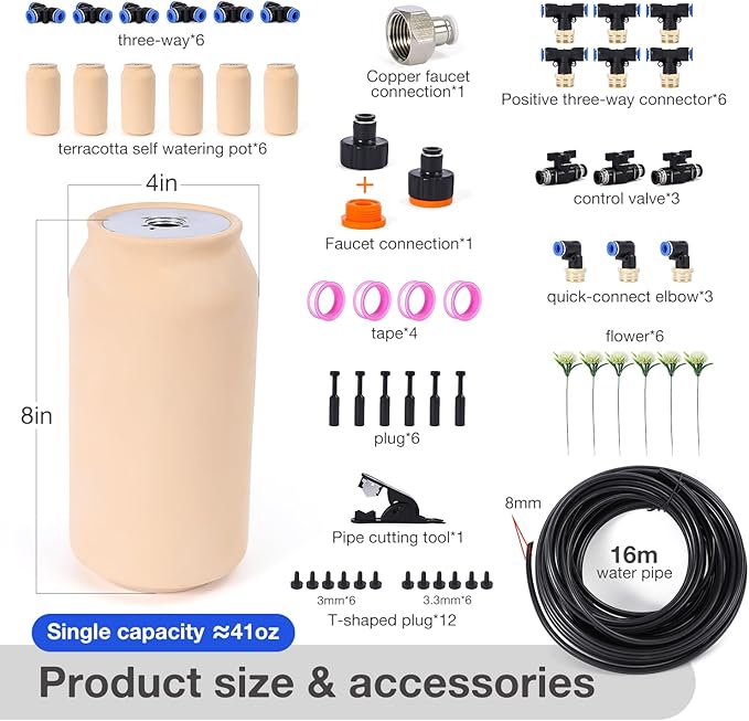 6pcs Ollas IIrrigation System Large Classic Self-Watering Ollas Self Watering 41oz Olla Watering System 4x4x8in Classic Plant Watering Stakes Vacation Plant Watering Devices