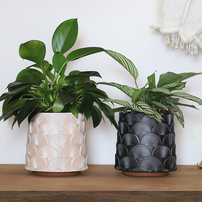 GUGUGO Pearl Beige Scale Planter, Cute Unique Plant Pot with Drainage, Eclectic Colorful Small Flower Planters Pots for Indoor & Outdoor Plants, Rainbow Funny Succulent Gardening Pot Gifts