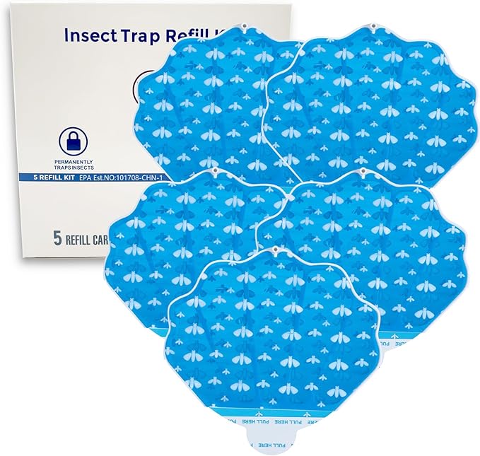 Flying Insect Trap Refill Kit Plug-in Sticky Card Plug Refill Replacement Glue Cards for HU002 Insect Trap (5 Pack-Refill, Transparent)