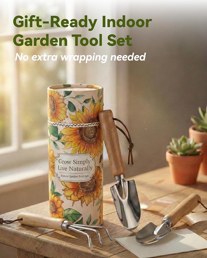 Indoor Gardening Tools, 19-Piece Small Garden Tools Set, Gardening Gifts for Women, Mini Garden Tools House Plant Starter Tool Set, Stainless Steel Gardening Tools, Accessories for Indoor Gardening