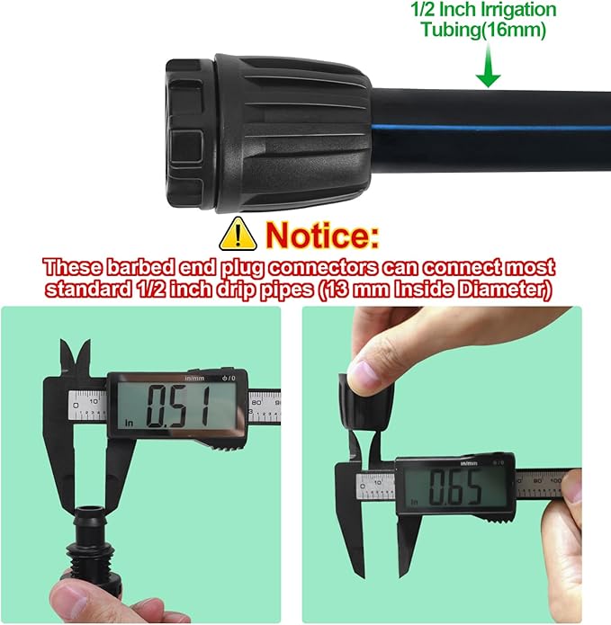 10 Pack 1/2 Inch Drip Irrigation End Cap Fittings (1/2" ID x 0.65" OD) - 1/2'' Drip Line Anti-Drop Barbed Lock Nut End Plug Connectors for 1/2 Inch Drip Irrigation Tubing SystemConnection