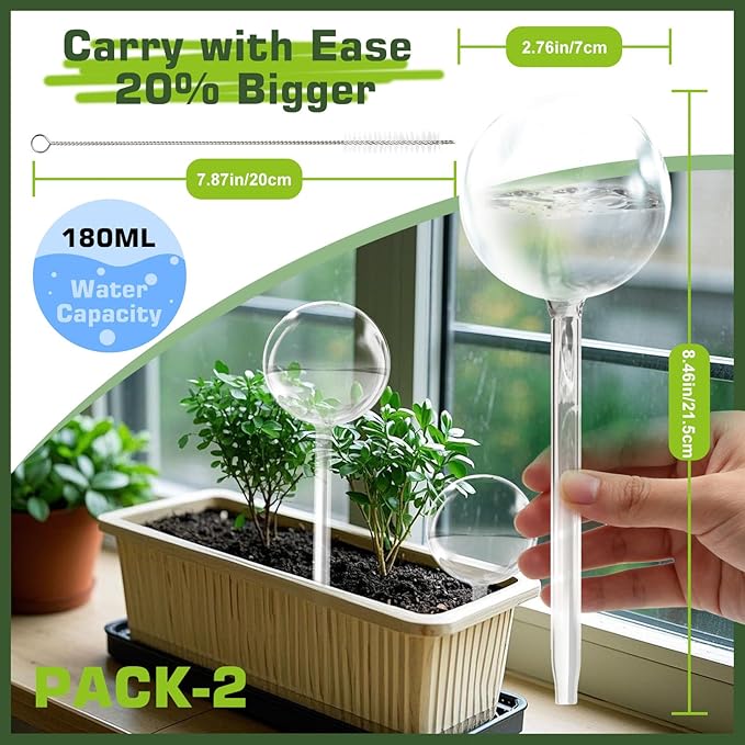 Self Watering Globes, Glass Rainbow Plant Watering Globes, Self Watering Planter Insert for Indoor & Outdoor Potted, Self Watering Planter Insert Spikes Devices for Everyday or Vacation Use, 2 Pack