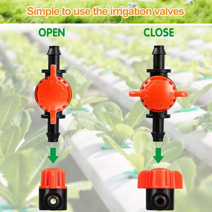 1/4" Drip Irrigation Valves, 40 Pcs Drip Irrigation Shut Off Switch Valve for 1/4 Inch Drip Irrigation Tubing, Water Flow Control Valve Drip Line Cut Off Valve for Drip Sprinkler Garden Systems