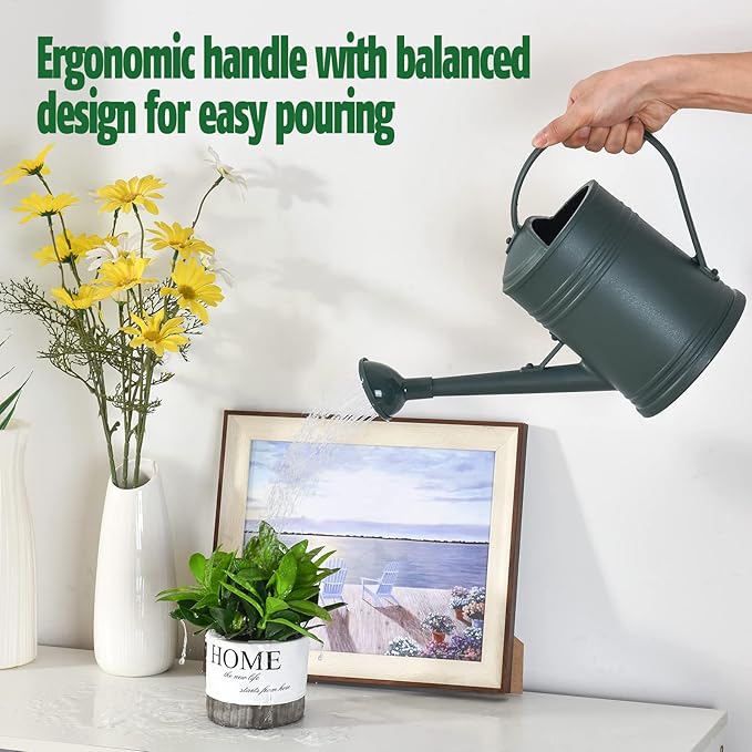 Plastic Watering Can for Indoor Plants Outdoor Garden Flowers - House Plant Watering Can with Sprinkler Head (1/2 Gallon, Green)