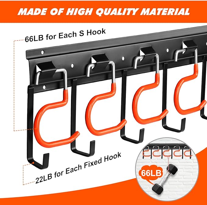 TVKB 34'' All Metal Garden Tool Organizer Wall Mount Garage Organizers and Storage with Hooks Tool Hangers for Shed