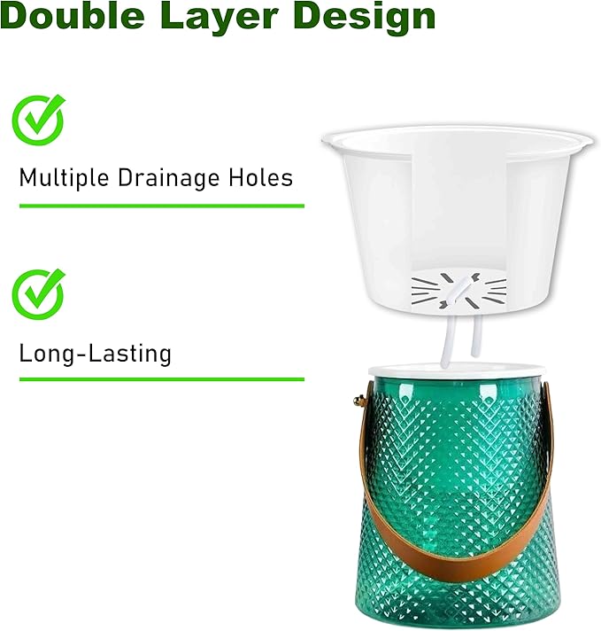 Self Watering Planters 5.9 Inch Self Watering Pots for Indoor Plants, African Violet Pots with Wick Rope, Flowers, Succulents, Herb, House Plants (Green)