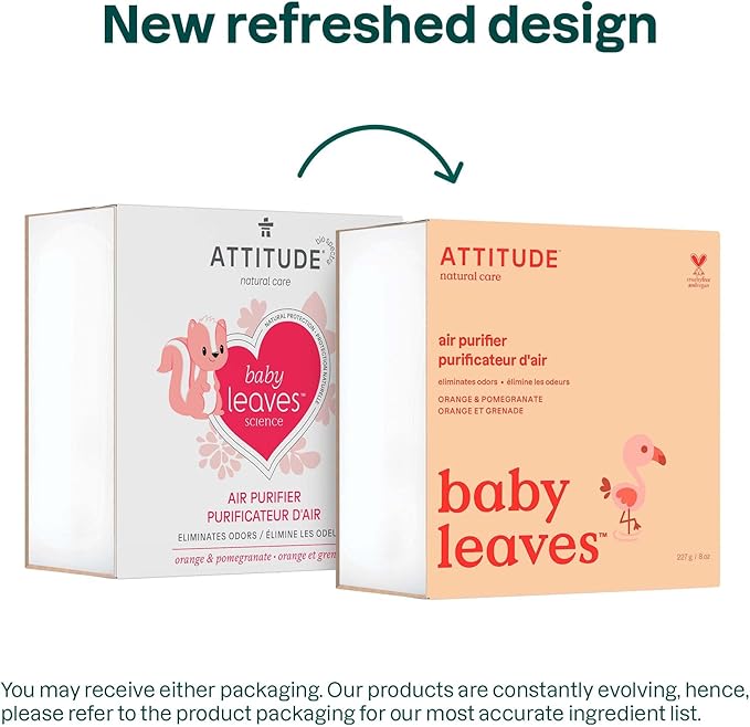 ATTITUDE Baby Air Purifier, Activated Carbon Freshener, Plant and Mineral-Based, Vegan, Orange and Pomegranate, 8 Ounces