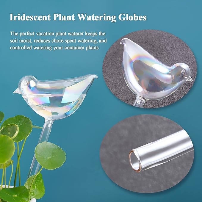 NiHome Bird Spike Plant Watering Globe 2-Pack 10" Light Gradient Hand-Blown Glass Globe Pot Plant Waterer for Home Indoor Outdoor Garden Patio Hanging Flower Automatic Irrigation System