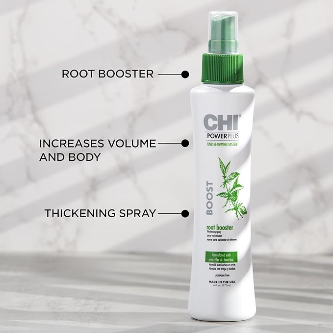 CHI PowerPlus Root Booster Thickening Spray, Volumizing Hair Mist For Thicker-Looking Styles, Increases Volume With A Touchable Feel, 6 Oz