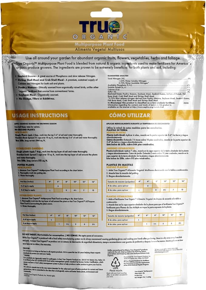 True Organic Multipurpose Plant Food – All-Natural Fertilizer for Fruits, Vegetables, Flowers, and Herbs – Perfect for Small Gardens and Containers