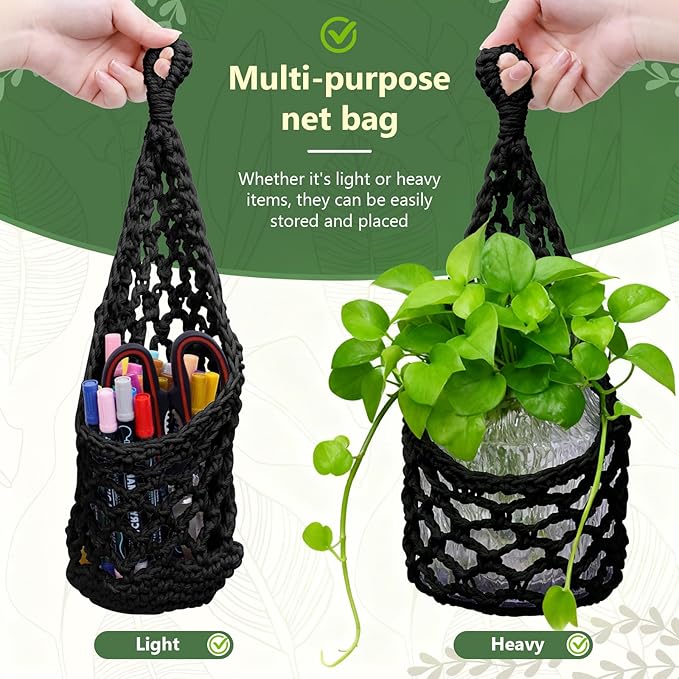 Macrame Wall Plant Hanger, Hanging Planter Basket Holder, Wall Planters for Indoor Plants, for Up to 6 Inch Pot (Black, 6-Inch)