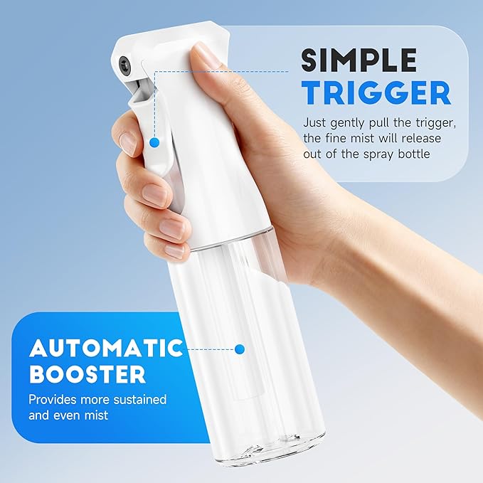 3 Pack Spray Bottle for Hair - Continuous Hair Spray Bottles Refillable Mister Sprayer for Hairstyling, Plants, Pets, Skincare, Cleaning (10.1 OZ/300ML, White)