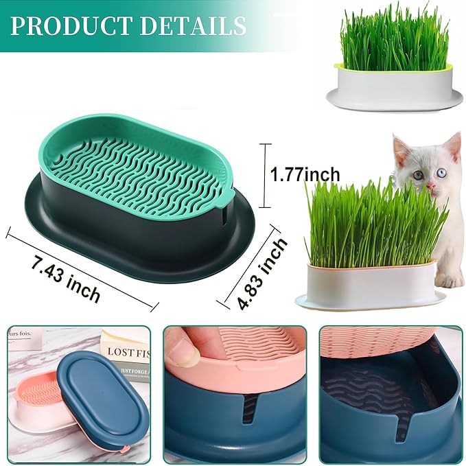 3Pcs Cat Grass Planter (No Seeds Included) Wheatgrass Planting Trays Hydroponic Cat Grass Growing Kits for Indoor Cats Soilless Organic Nursery Box Pet Grass Pot (H)