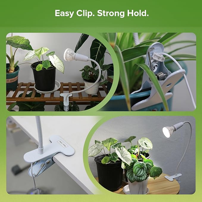 Grow Lights for Indoor Plants, LED 10 W Full Spectrum Bulb Replaceable Plant Light, 150 W Equivalent Clip on Grow Light with Optical Lens for Indoor Growing, Lifetime Free Bulb Replacement