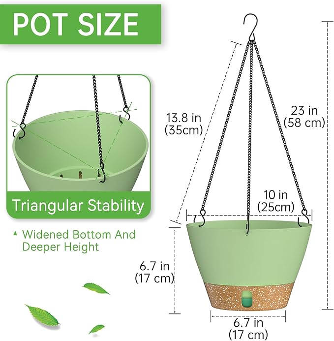 ZMTECH 2 Pack 10 Inch Hanging Planters for Indoor Plants, Modern Hanging Planter with Visible Water Level Window & Removable Tray, Green Plant Hanger Indoor for Home & Patio