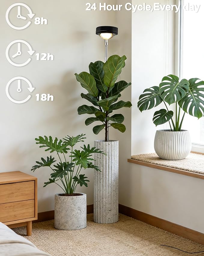 yadoker Plant Grow Light, LED Growing Light Full Spectrum for Indoor Plants,Black Magnifying Glass Plant Lights,Height Adjustable, Automatic Timer, 5V Low Safe Voltage,Idea for Large