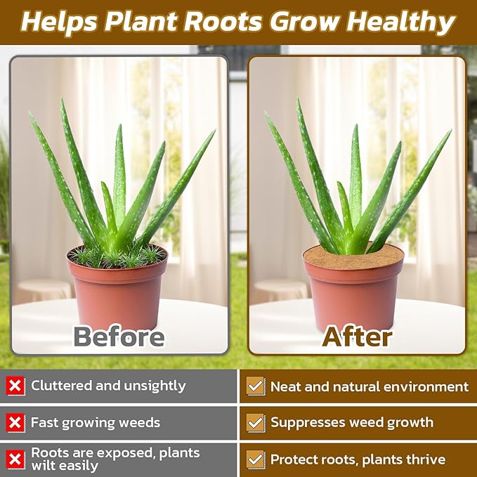 Legigo 10pcs Coconut Fiber Mulch Ring Tree Plant Protector Mat, 6 Inch Natural Coco Coir Tree Mulch Ring Plant Pot Soil Cover, Tree Rings Disc Plant Cover for Indoor Outdoor Plants, Landscaping