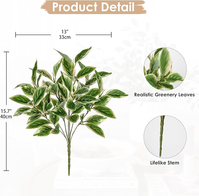 DILATATA Artificial Plants Branch Faux Peperomia Leaves 56 Leaves Fake Plants for House Modern Living Room Indoor Outdoor Decor - 2 Pack