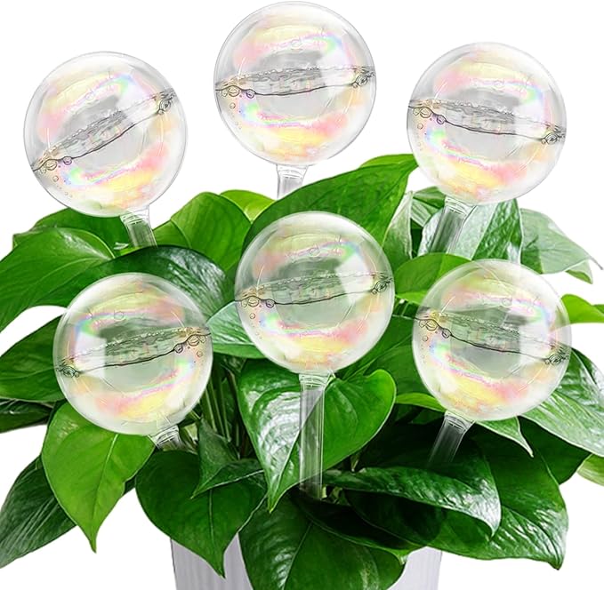 6 Pack Plant Watering Globes,Iridescent Rainbow Glass Self-Watering Bulbs,Large Watering Globe Planter Insert for Indoor & Outdoor Plants,DIY,Flowerpot,Hanging Plants,Home Garden