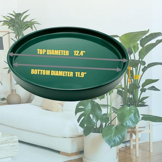 Yukfona Ceramic Plant Saucer Pot Tray 12 Inch, Planter Saucers 4 5 6 7 8 9 10 11 12 13 Inch for Indoors Outdoor, Durable Sturdy Flower Drainage drip Water Tray for Glazed Pots Base (12.7 Inch-Green)