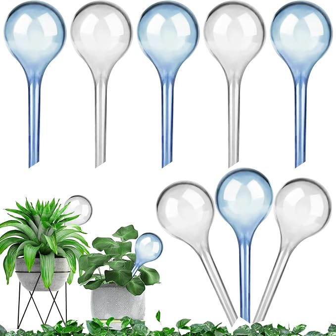 8-Piece Plant Watering Bulbs, 5cm/2inch S Size(80ml) Automatic Plant Waterers, Self Watering System for Indoor Outdoor Plant Watering Bulbs Green & White Self Watering Globes (8, blue+transparent)