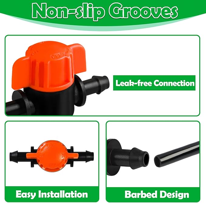 20 Pack 1/4 Inch Drip Irrigation Valve Fittings - 1/4'' Drip In-Line Shut Off Valve Anti-Drop Barbed Flow Control Valve Connectors for 1/4 Inch Drip Tubing System