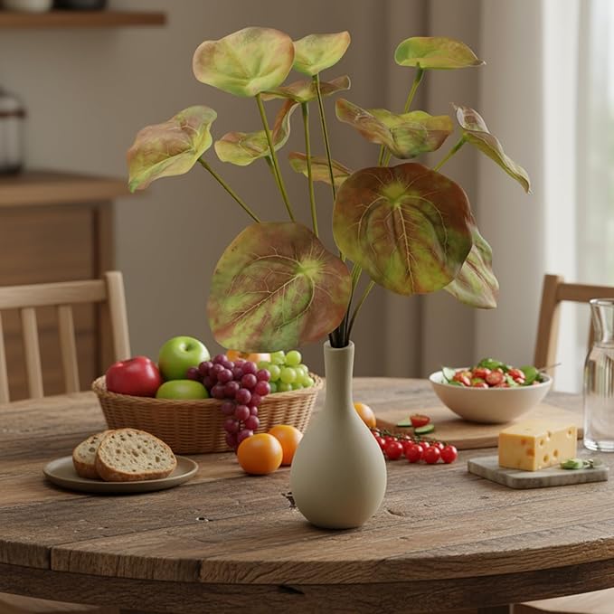 Fake Green Plants with Ceramic Vase, Artificial Tropical Faux Pilea Plants Fake Greenery Indoor for Office Desk Bedroom Livingroom Bathroom Shelf Windowsill Home House Decor (Autumn Color)