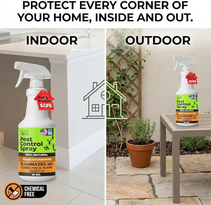 Nature’s Dome Cedarwood Oil Pest Control Spray 16 Oz |100% Natural Ant Killer & Bug Spray for Indoor & Outdoor Use | Eco-Friendly Bug Spray for Flea, Ticks, Ant & Mosquitos | Safe for Pets and Kids