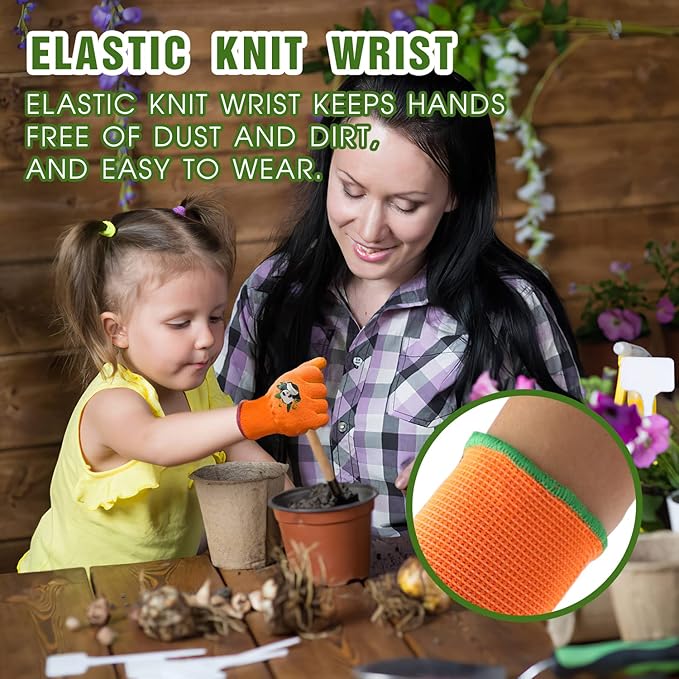 HANDLANDY 3 Pairs Kids Gardening Gloves Latex Free, Nitrile Coated Children Toddler Garden Yard Outdoor Playing Gloves for Little Girls Boys (Size M)