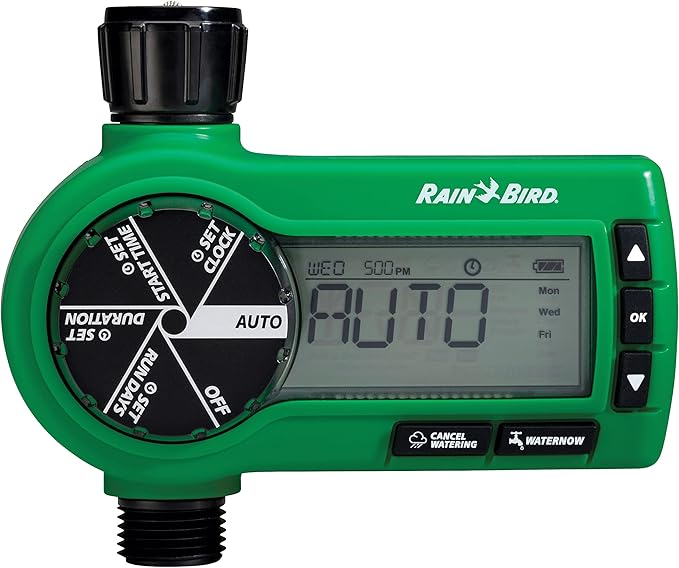 Rain Bird 1ZEHTMR Professional Grade Electronic Digital Hose End Timer/Controller, One Zone/Station, Battery Operated, Digital with Plastic Inlet/Outlet