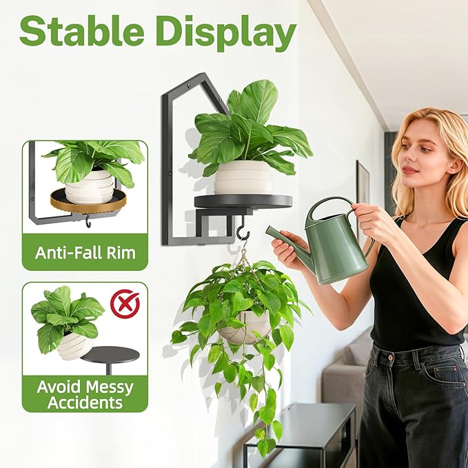 iDavosic.ly Wall Plant Picture Frame Holder Set of 2 for Indoor, Metal Stand with Hanging Hooks, Floating Flower Display Home Decor, Space Saving & Easy to Assemble (Pots/Chains/Plants Not Included)