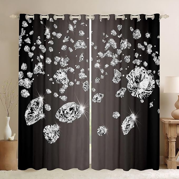 Erosebridal Glitter Blackout Curtains 3D Sparkles Crystal Window Curtains for Living Room,Silver Diamond Black Curtains & Drapes 2 Panels 42" Wx90 L,Gray Gradient Window Treatments Fashion Decor